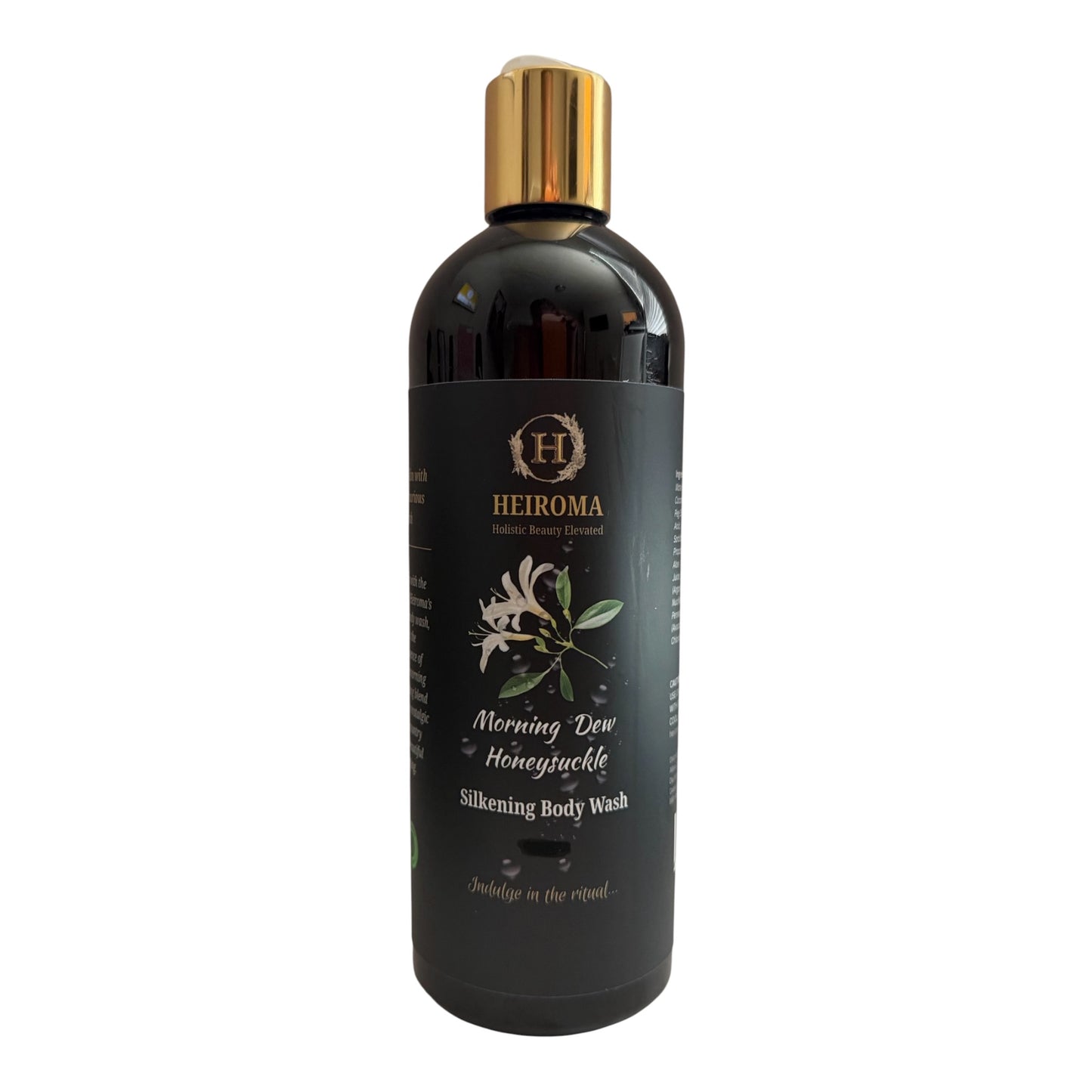 Amber bottle o Morning Dew Honeysuckle Silkening Body Wash by Heiroma.
